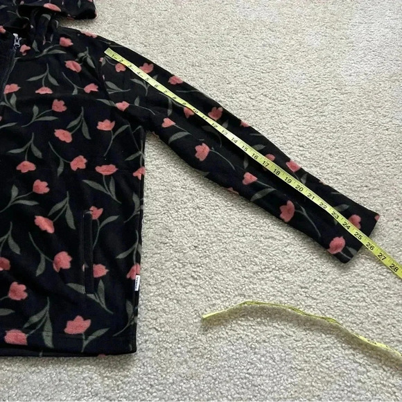 O’NEILL Hooded Top Half Zip Pullover Polar Fleece Flower Print Large Black NEW, - Picture 14 of 16